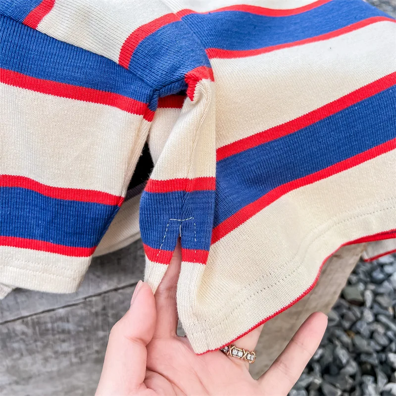Children\'s Long Sleeve T-Shirts 2025 Spring Korean Baby Boys Girls Striped Bottoming Shirt 1-6Year Kids Casual Tops