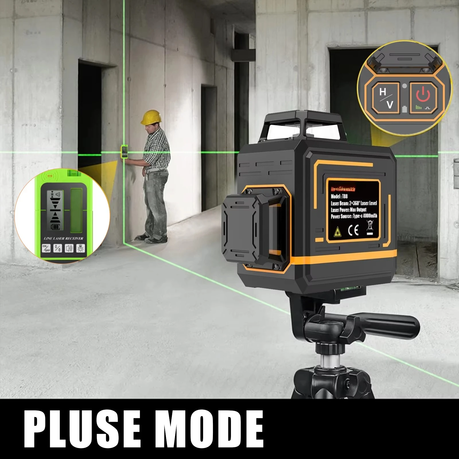 جودة عالية صغيرة 2D 360 درجة شعاع أخضر 8 خطوط مستوى ليزر دوار ذاتي التسوية