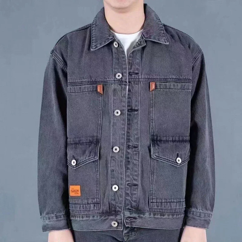 Spring and Autumn Denim Coat Men Spring and Autumn New Trend Loose and Handsome Retro Multi-pocket Jacket Men's Coat