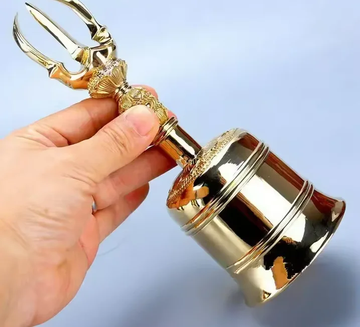 19cm Exquisite Copper tokkosho Vajra bell gokorei Three-pronged Vajra Handbells meditation jingle bells