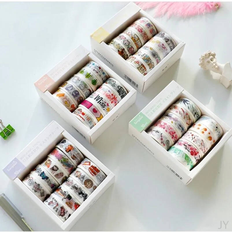 10 Rolls/ Set Decorative Stickers Cartoon Removable Notebook Graffiti Sticker DIY Gift Baking Package Stationery Envelope Lable