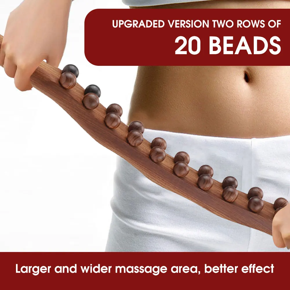 20Beads Universal Back Massage Tendons Beech Wood Scraping Stick Point Treatment Guasha Relax Therapy Tool Abdominal Massager