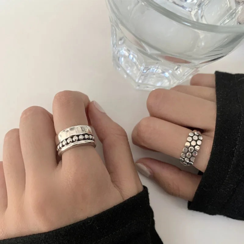 Bild 3: 925 Sterling Silber Geometrischer Mehrschichtiger Runder Perlenring Damen Mode Punk Temperamentvoll Allergievorbeugend Charmanter Schmuck