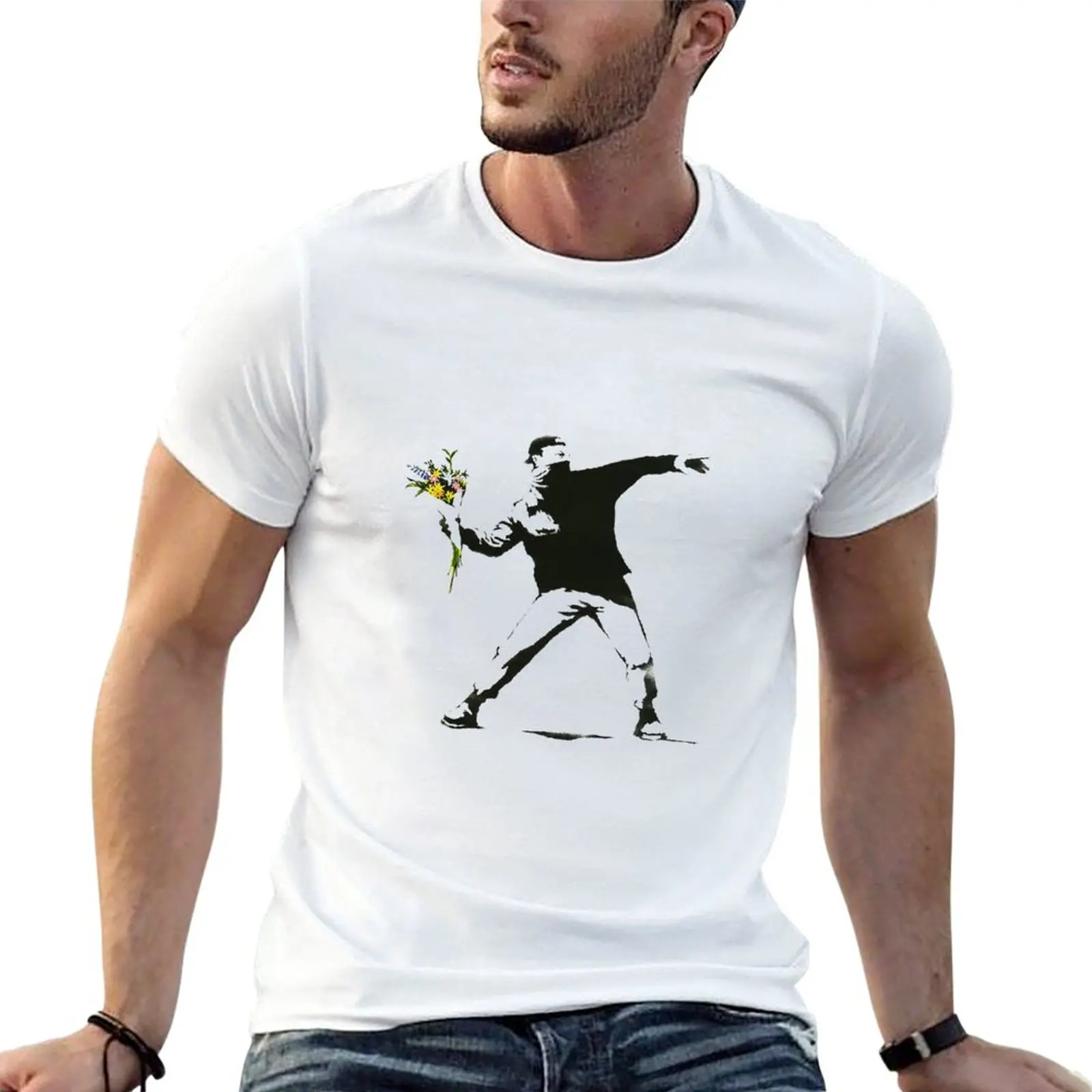 Bansky Flower Thrower T-Shirt customizeds tops plus sizes fitted t shirts for men