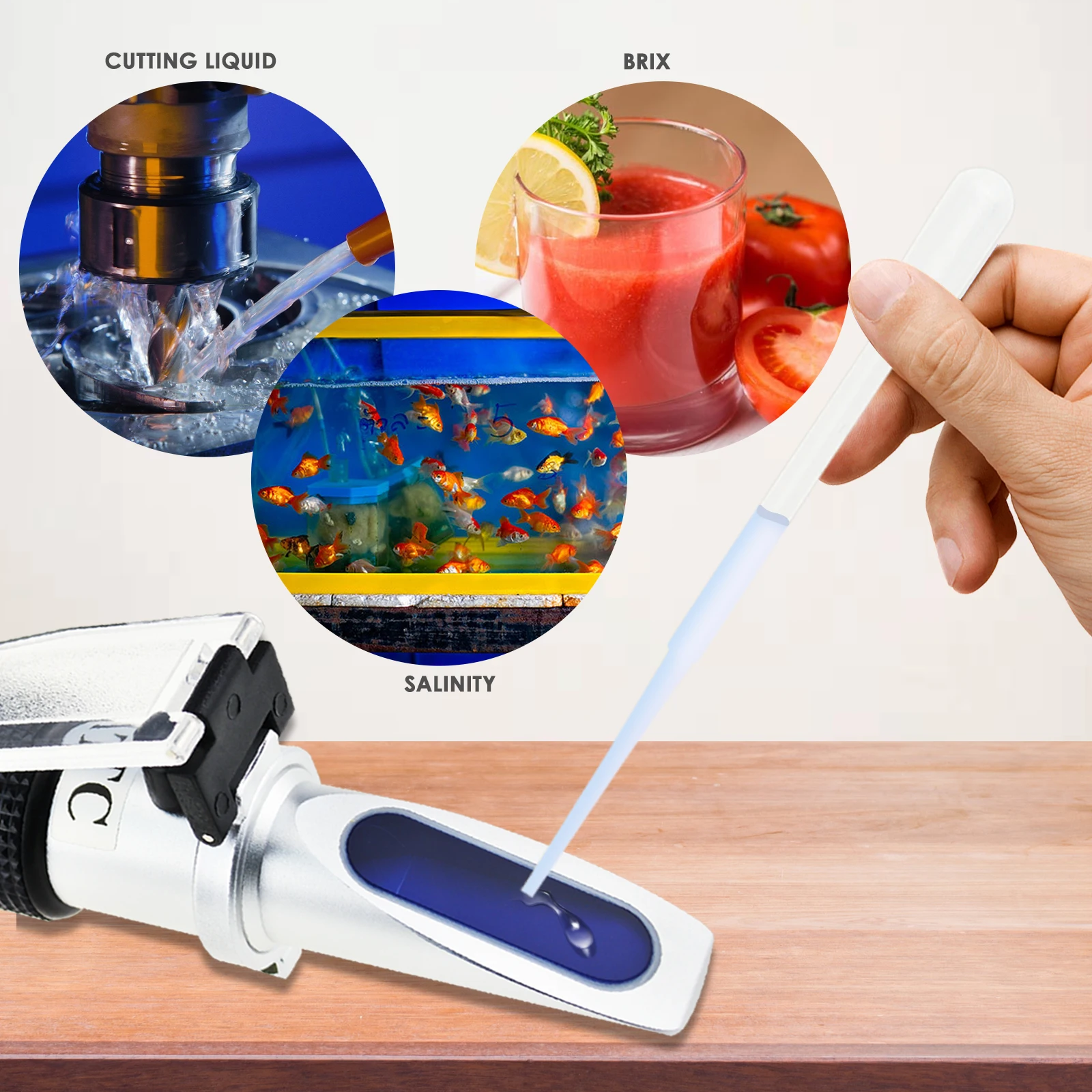 Tri-Scale Refractometer with ATC for Brix 0-10%, Salinity 0-100PPT, and Specific Gravity 1.00-1.070 for Saltwater Marine Use
