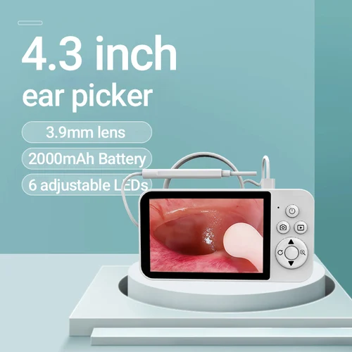 Imagen 2 del producto DDCAMERA-otoscopio Digital de 4,3 pulgadas, cámara con alcance de oreja de 1080P con 6 luces, herramienta de eliminación de cera de oídos para niños, compatible con foto y vídeo
