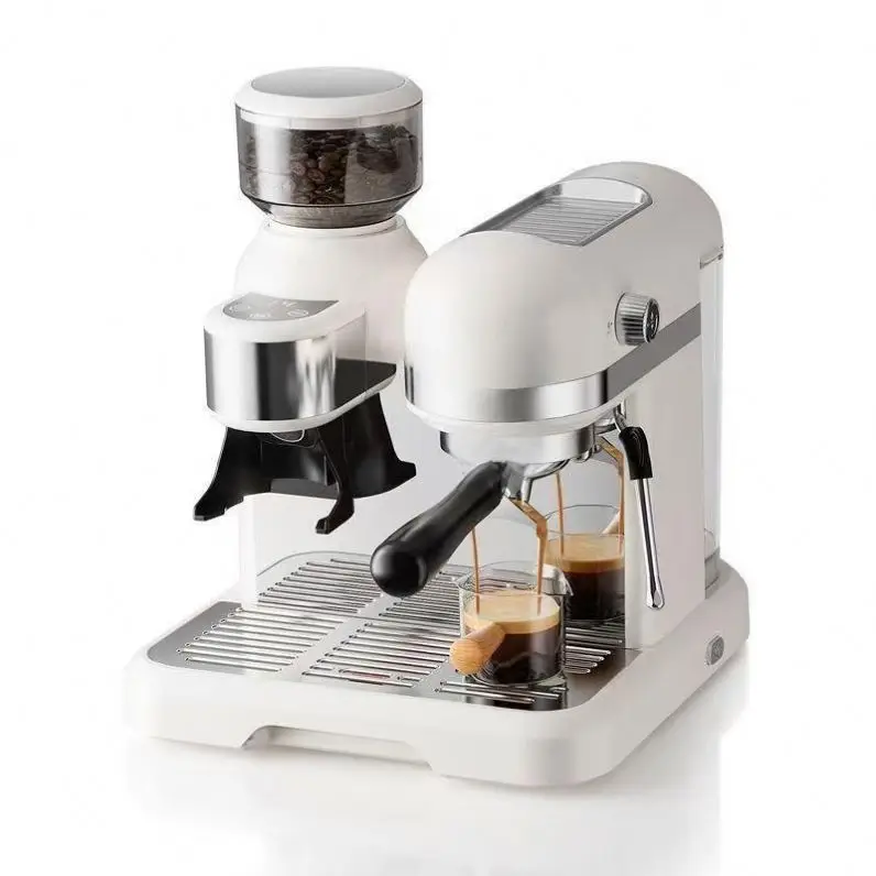 Commercial espresso machine with built-in grinder, ideal for restaurants, office cafes