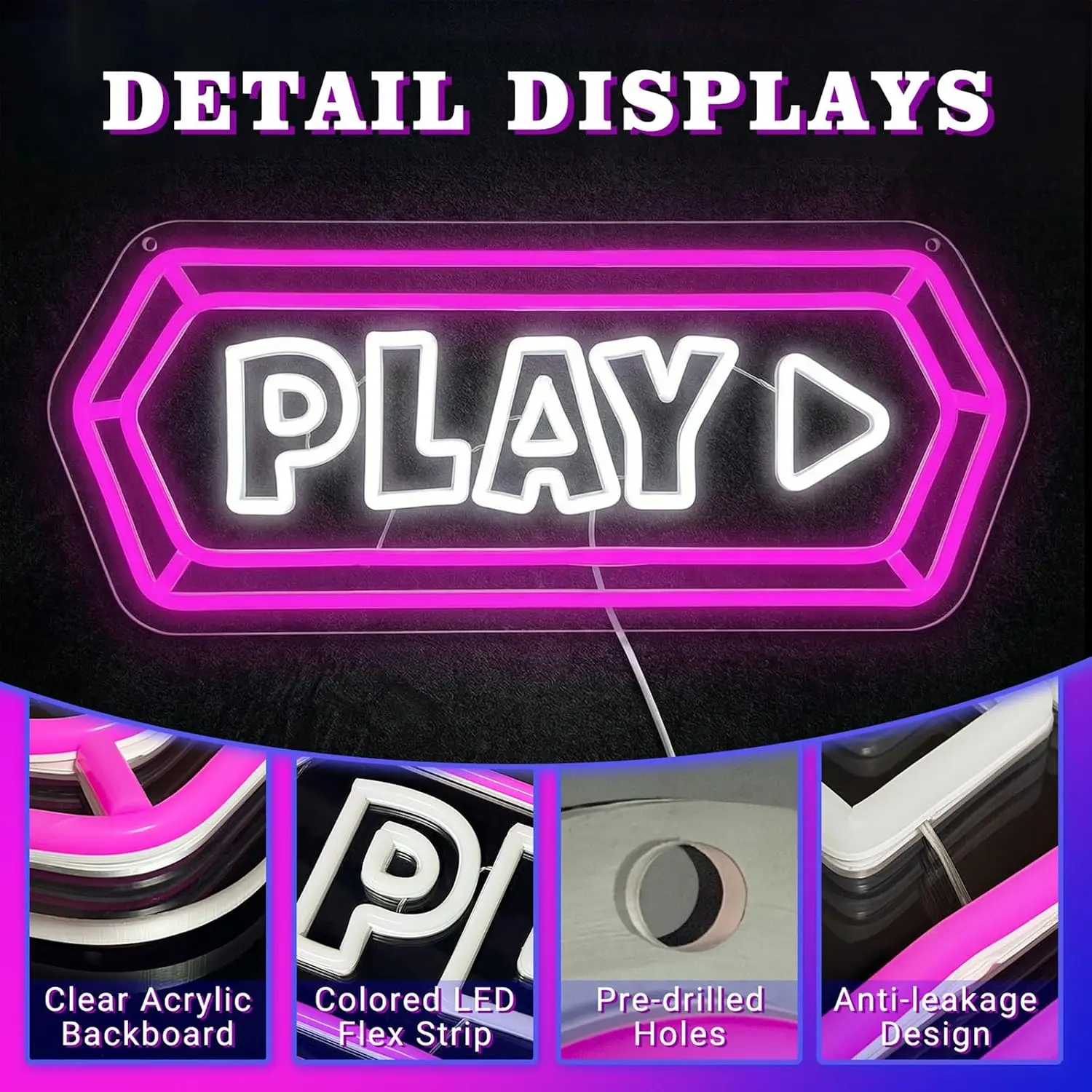 Play Button LED Neon Sign Wall Light USB Powered For Game Room Bedroom Streaming Room Bar E-Sports Decor Gift For Gamers Boy