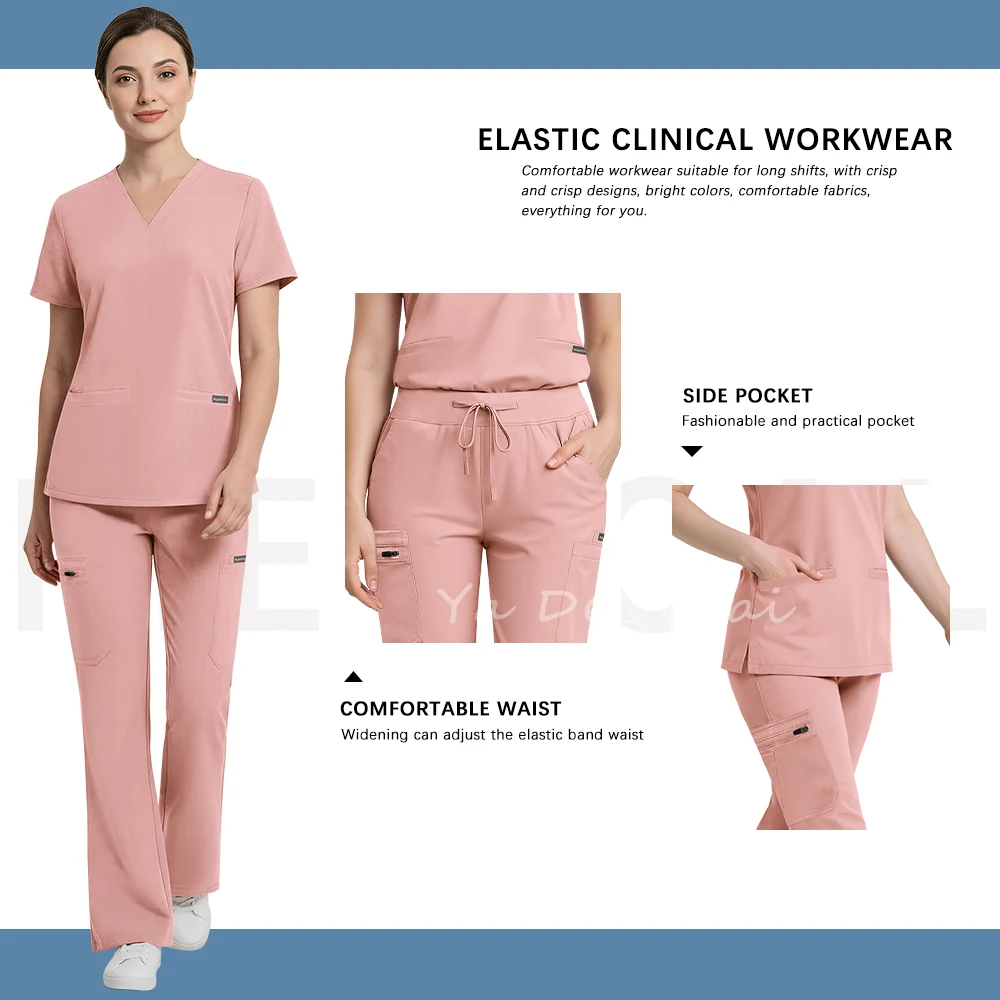 Medical Nurse Uniforms Woman Stylish New Beauty Shop Workwear Hospital Surgical Scrubs Set Accessories Clinical Dentist Top Pant - view 3