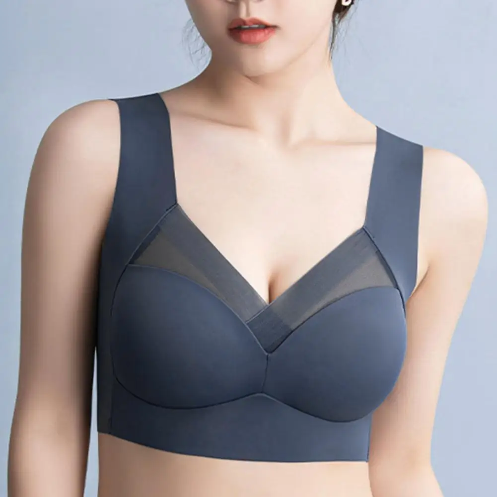 

Women Sport Bra Wireless Push-up Bra with Adjustable Straps Mesh Patchwork for Natural Lift Full Coverage Plus Size for Support