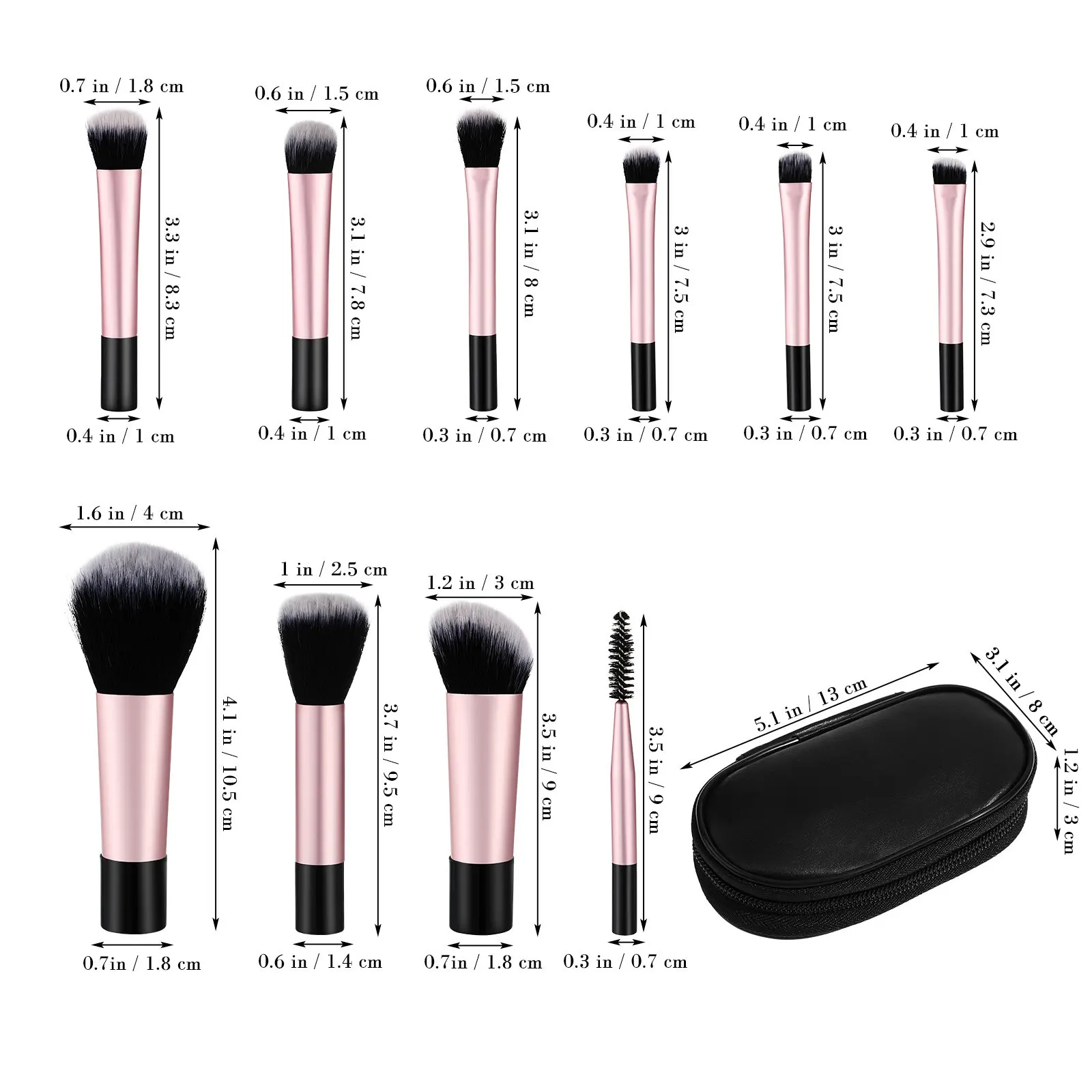 10Pcs Mini Makeup Brush Set Travel Size Small Lightweight Complete Kit for Eyeshadow Concealer Blush Highlighter Ideal Travel