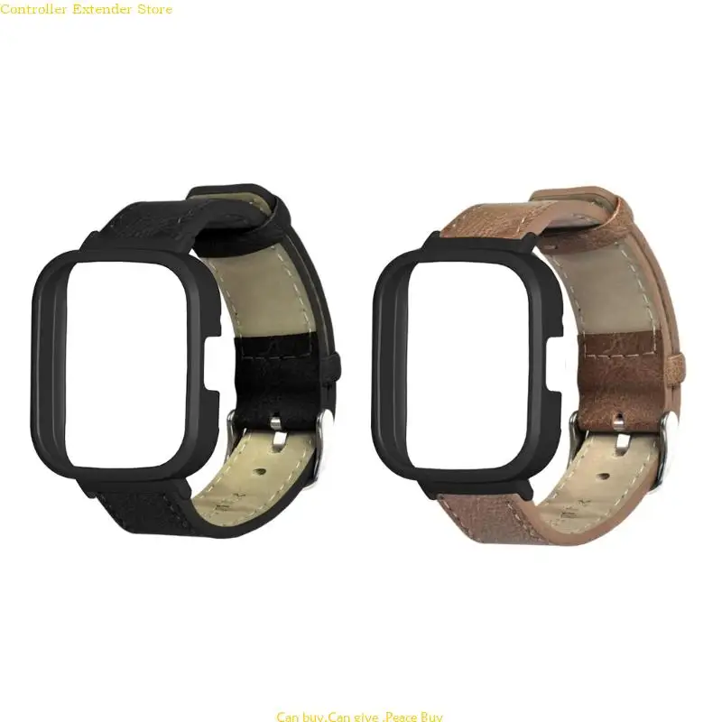 

For Redmi Watch 3 Leather Band with Case, Women Men Leather Strap Protective Cover Bumpers with Strap
