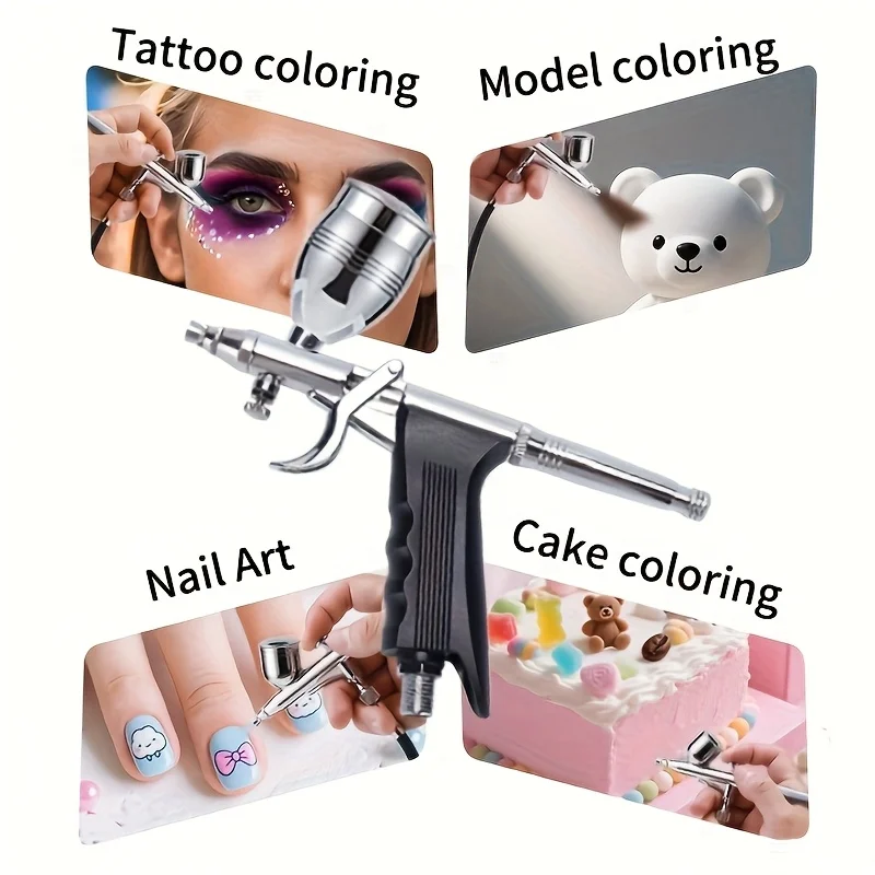 0,3mm Dual-Action Airbrush-Set mit Schwerkraftzufuhr, Make-up Tattoo Spritzpistole mit 3 Metall-Farbbechern, Silber & Schwarz – Detail 4