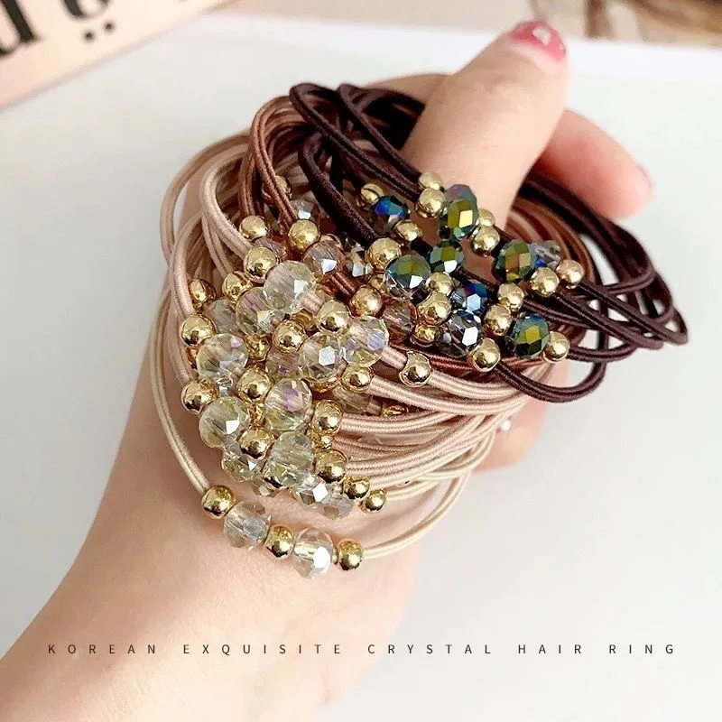 5pcs Rubber bands, shiny and simple, rhinestone headband, high elasticity, durable hair tie rope