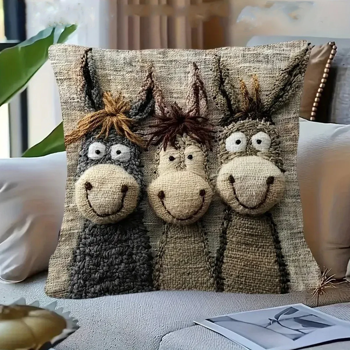 VIKAMA 3D Smiling Donkey Cushion Cover Cartoon Donkey Sofa Cushion Cover Home Decor Comfortable Bed Pillowcase Bedding