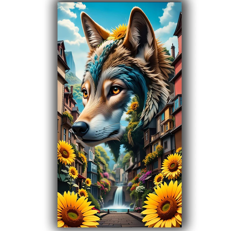 Wolf Sunflowers Large Size Diy diamond painting Full diamond art Mosaic- Stunning Jewelry cross stitch home decor