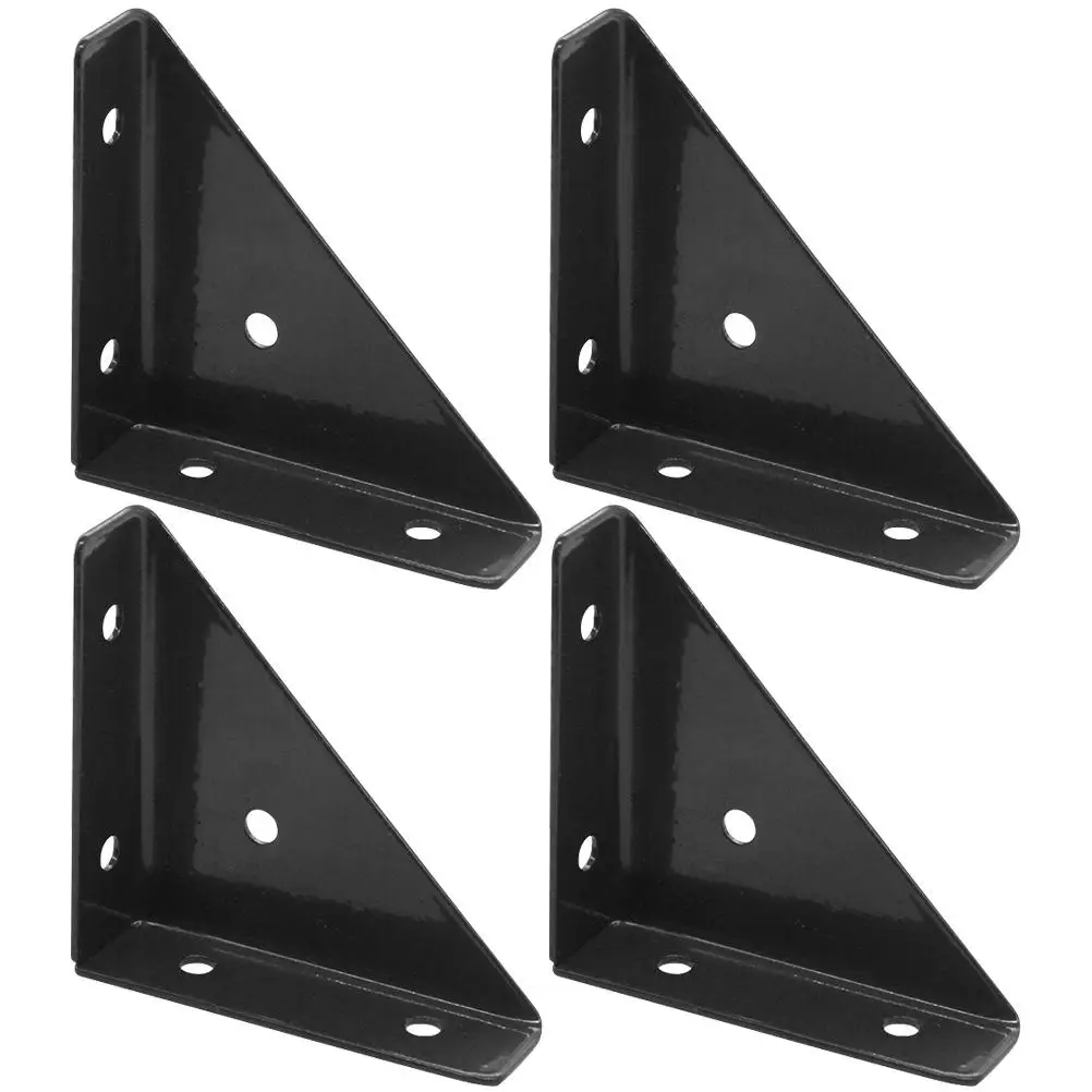 

4 Pcs Bed Corner Brackets Heavy Duty Iron Hardware Accessories Triangle Shelf Bracket Black Medium Furniture Connector