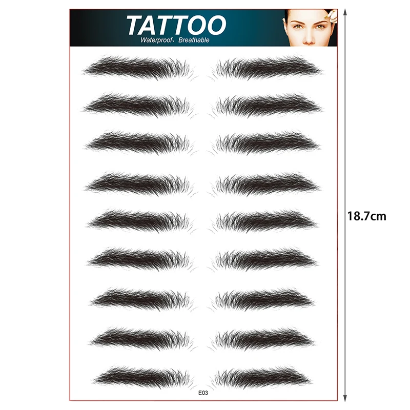 10 Pairs Eyebrow Tattoo for Men Realistic Fake Eyebrows Popular Transfer Sticker