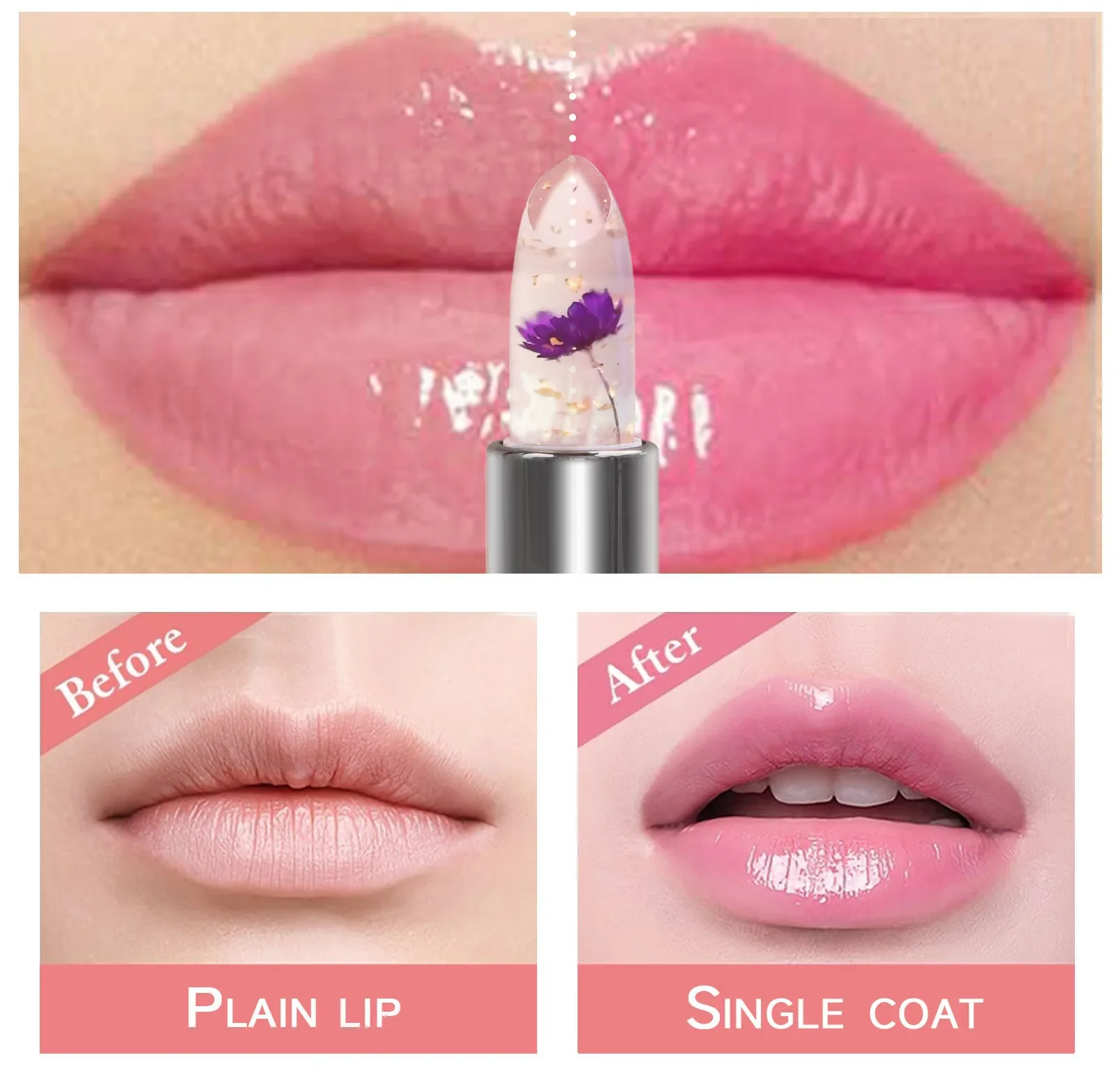 50PCS Beauty Jelly Dried Flower Color Changing Lipstick Transparent Flower Temperature Changing Lipstick Non-Stick Cup Lipstick