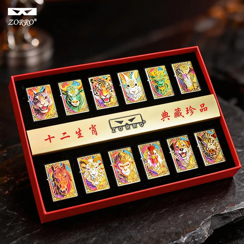 

2026 New Zorro Zodiac 3D Relief Enamel Painted Gilt Ultra-thin Windproof Lighter Is The First Choice for Gifts