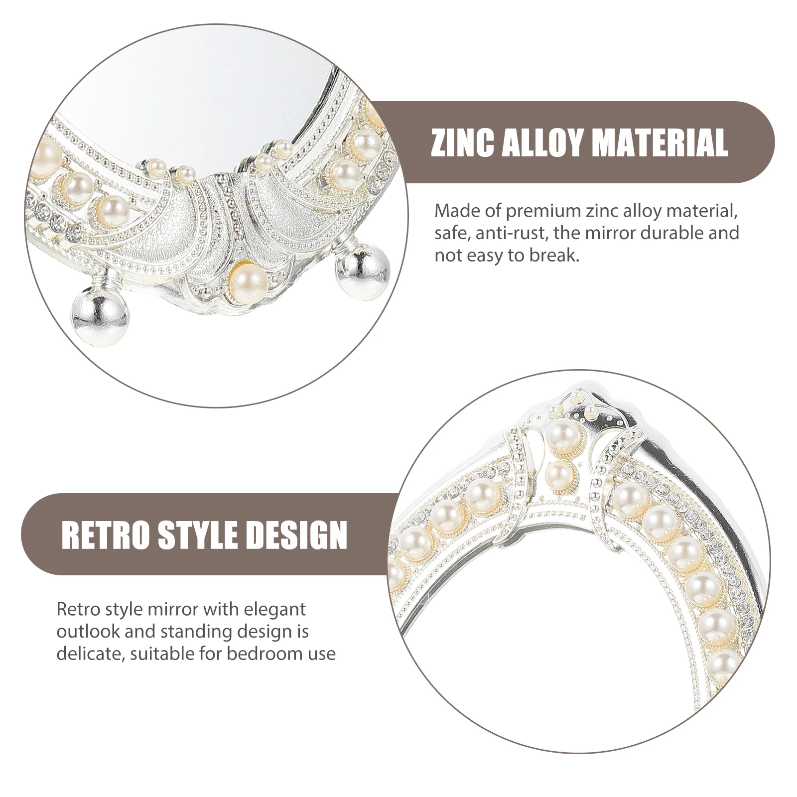 

Vintage Pearl Makeup Mirror Retro Zinc Alloy Desktop Vanity Mirror Stable Base Bedroom Dresser Decor Room Decor