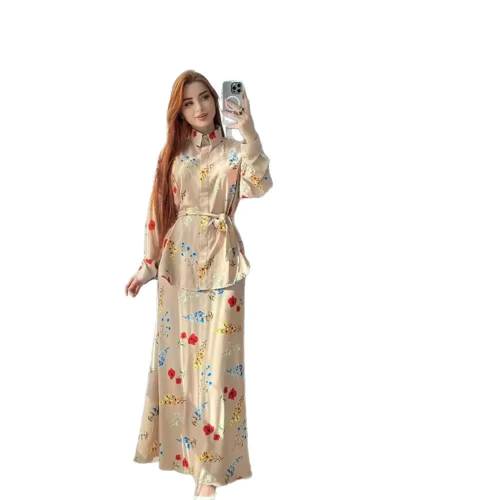 Ensemble musulman deux pièces décontracté pour femmes, vêtements islamiques faits à la main, à lacets, à la mode, imprimé floral, Design quotidien, nouvelle collection printemps