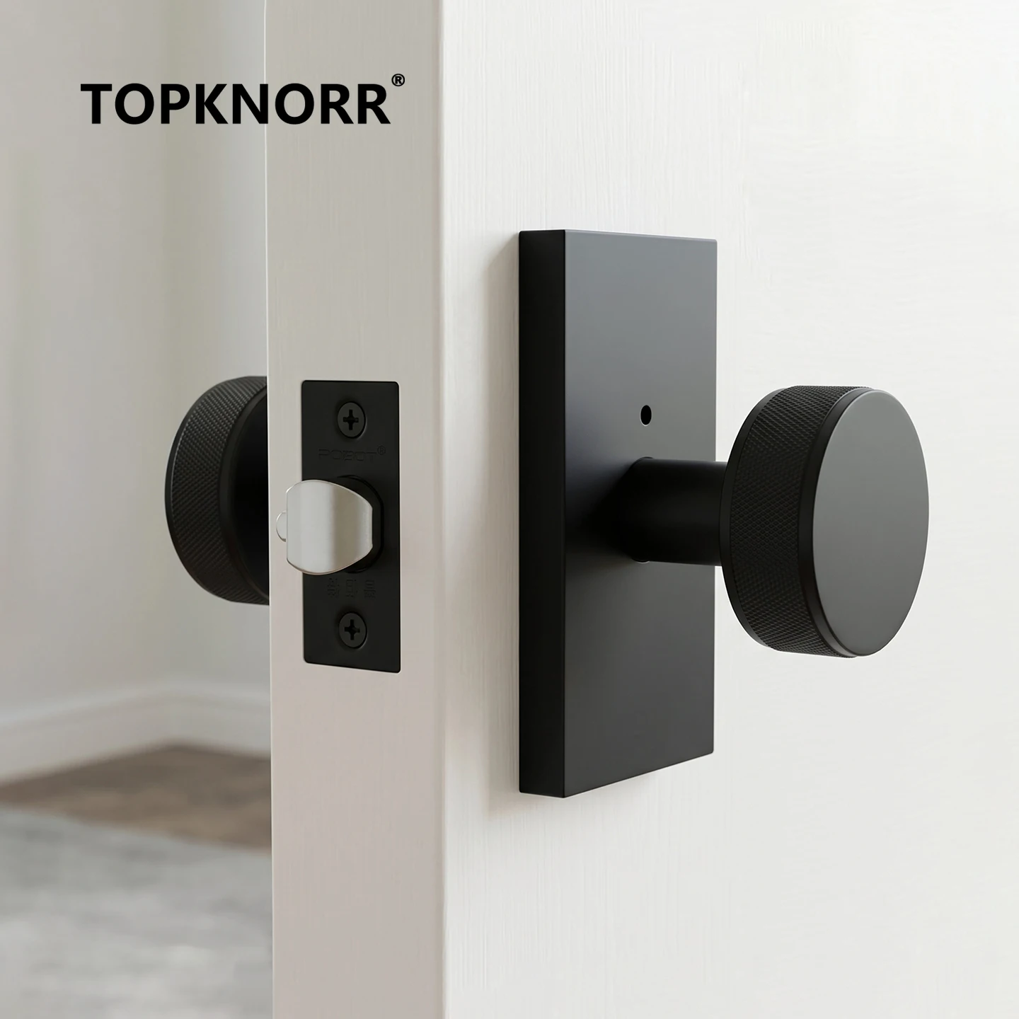 American Knurled Ball Door Knob, Keyless Passage Lock, Anti‑Slip Single Latch Lock for Indoor Bathroom Home Use