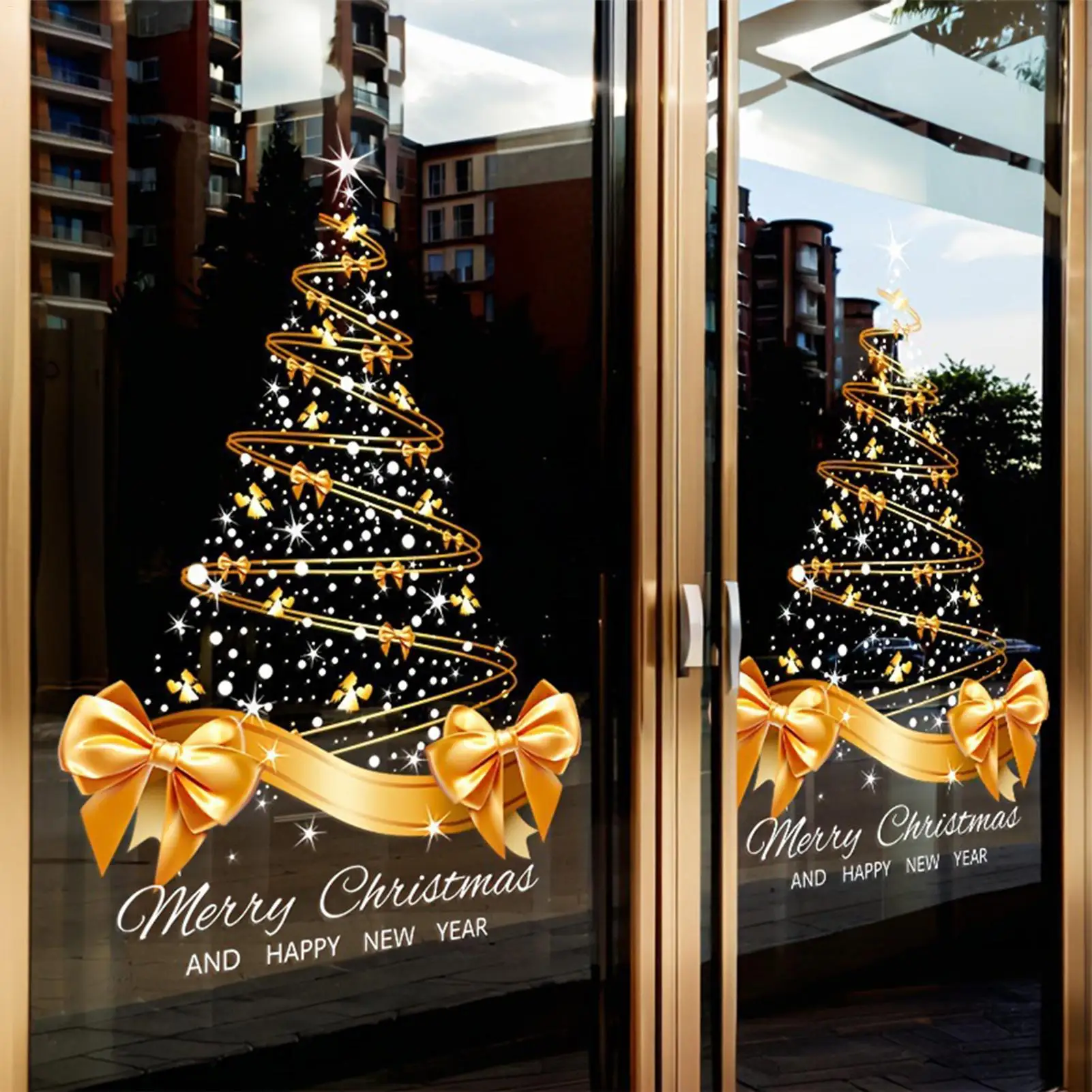 Weihnachten und Frohes Neues Jahr Aufkleber Weihnachten Fensteraufkleber Wandaufkleber Gold Elektrostatische Aufkleber Party DIY Dekorationen