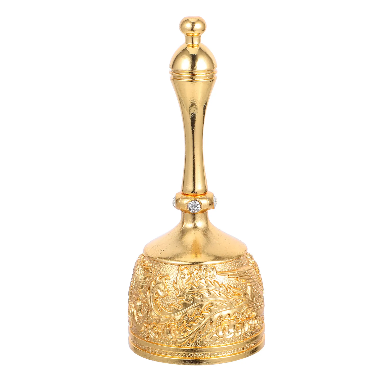 Vintage Metal Hand Bell With Handle European Style Brass Service Call Bell Chinese Dragon Phoenix Design for Dinner Service