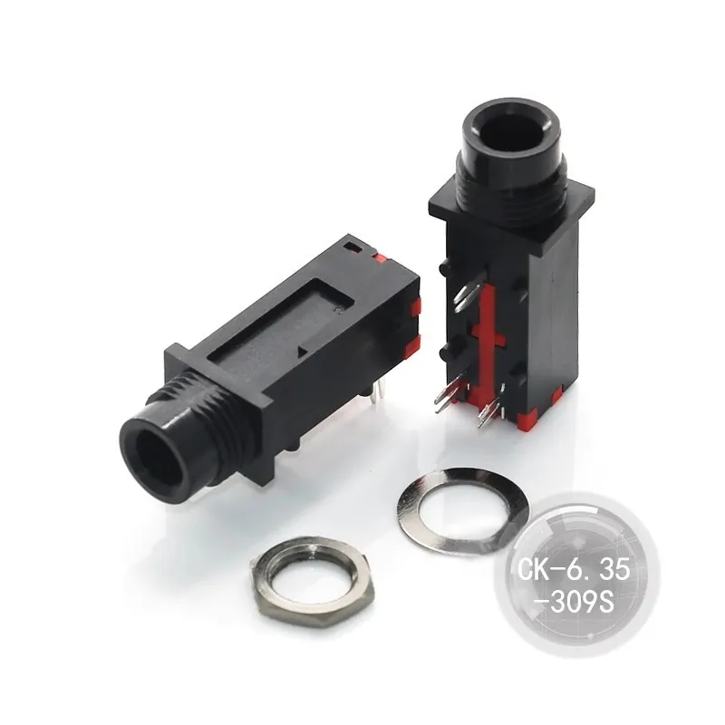 

200pcs CK-6.35-309S headphone socket triple-pin，CK microphone audio base black with threaded nut