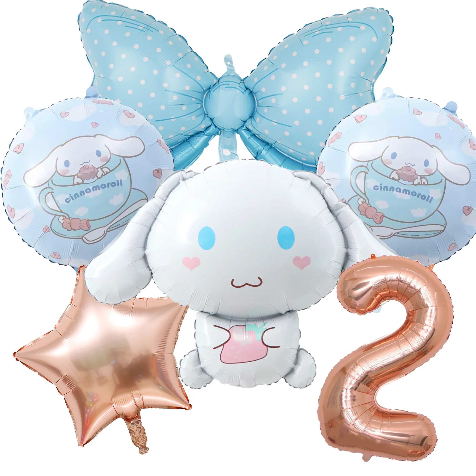 6pcs/Set Sanrio Kawaii Anime Number DIY Cinnamoroll Dog Foil Ballon Cartoon Cute Toys Birthday Gift Girl Kids Party Supply Favor