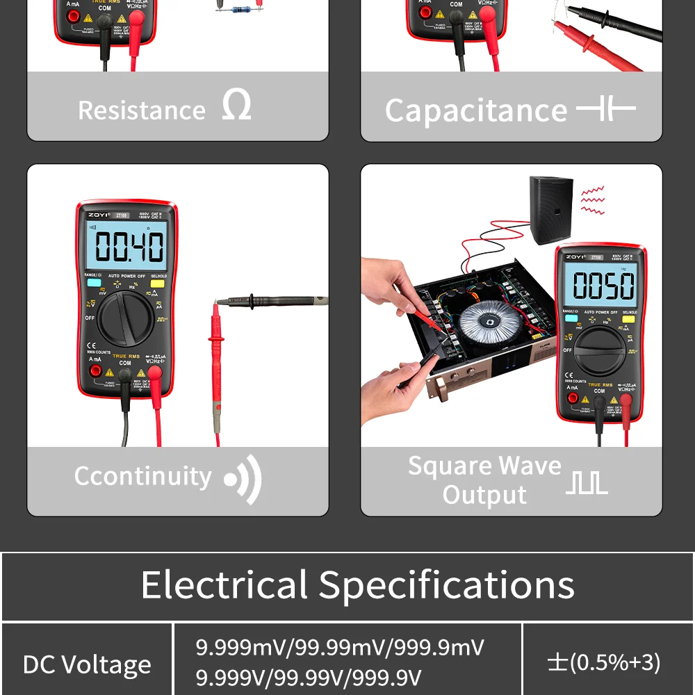 ZOYI ZT-109 Auto Range Multimeter High Precision Digital Mini Voltage Current Resistance Square Wave Measurement