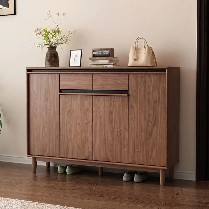 New entrance door shoe cabinet vintage style skeleton line entrance cabinet home living room solid wood large capacity storage c