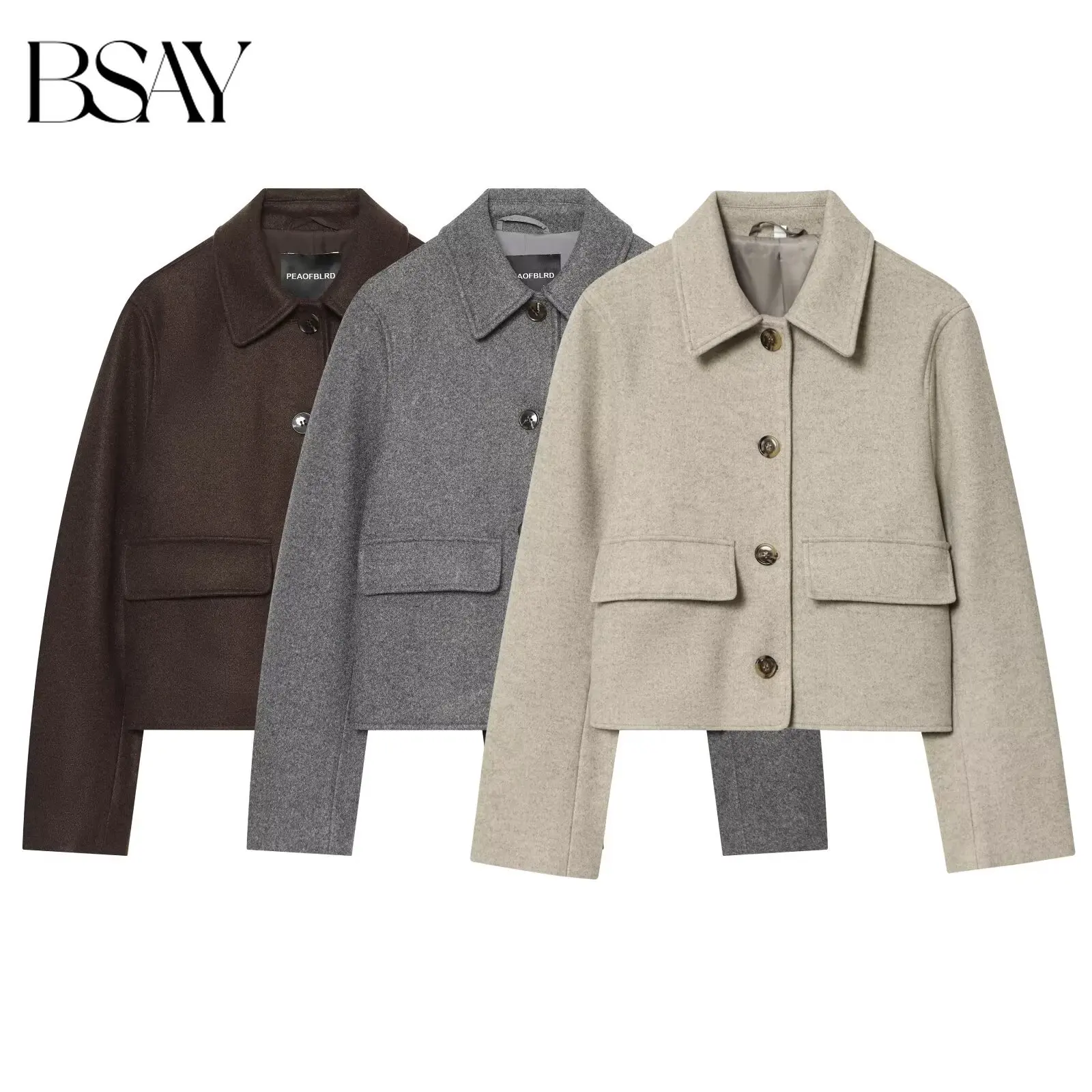 BSAY Elegante Bürojacke für Damen mit Reverskragen, kurz geschnitten, einreihig, mit aufgesetzten Taschen, locker geschnitten, einfarbig, kurzer Herbstmantel.