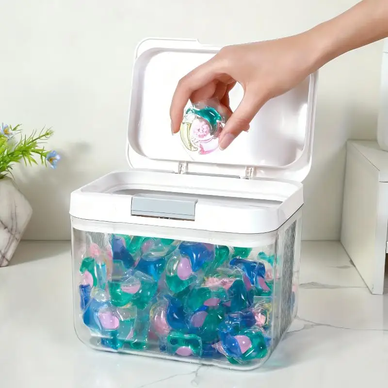 Laundry Detergent Pod Organizer with Lid Odor Proof Automatic Dispenser for Bathroom Laundry Area