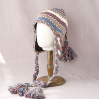 bomberbraid hair Hand hook hat FUR Women's Winter Thickened Warm Knitted Wool Cap Cold Cap Large Head Surround Hat with earflaps