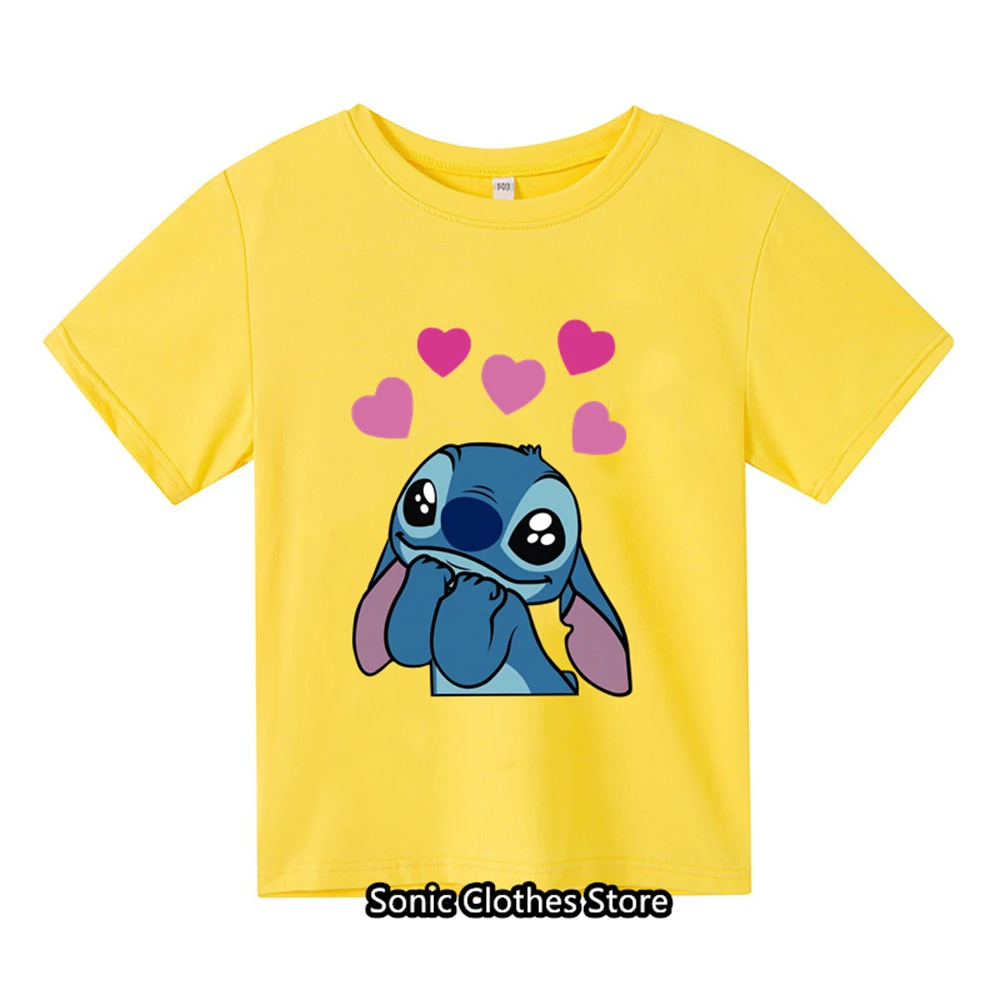 Summer Children Kawaii Stitch T Shirt Minnie Mickey Mouse Tshirt Kids Anime Cartoons Casual Marios Clothes Kid Girl Boy Top Tee