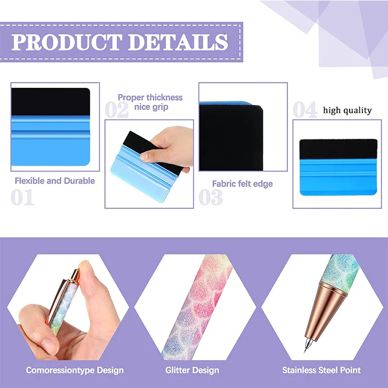 Car Decal Film Vinyl Pen Bubble Remover Air Release Weeding Tool Vinyl Installation Pen with Felt Squeegees Car Accessories