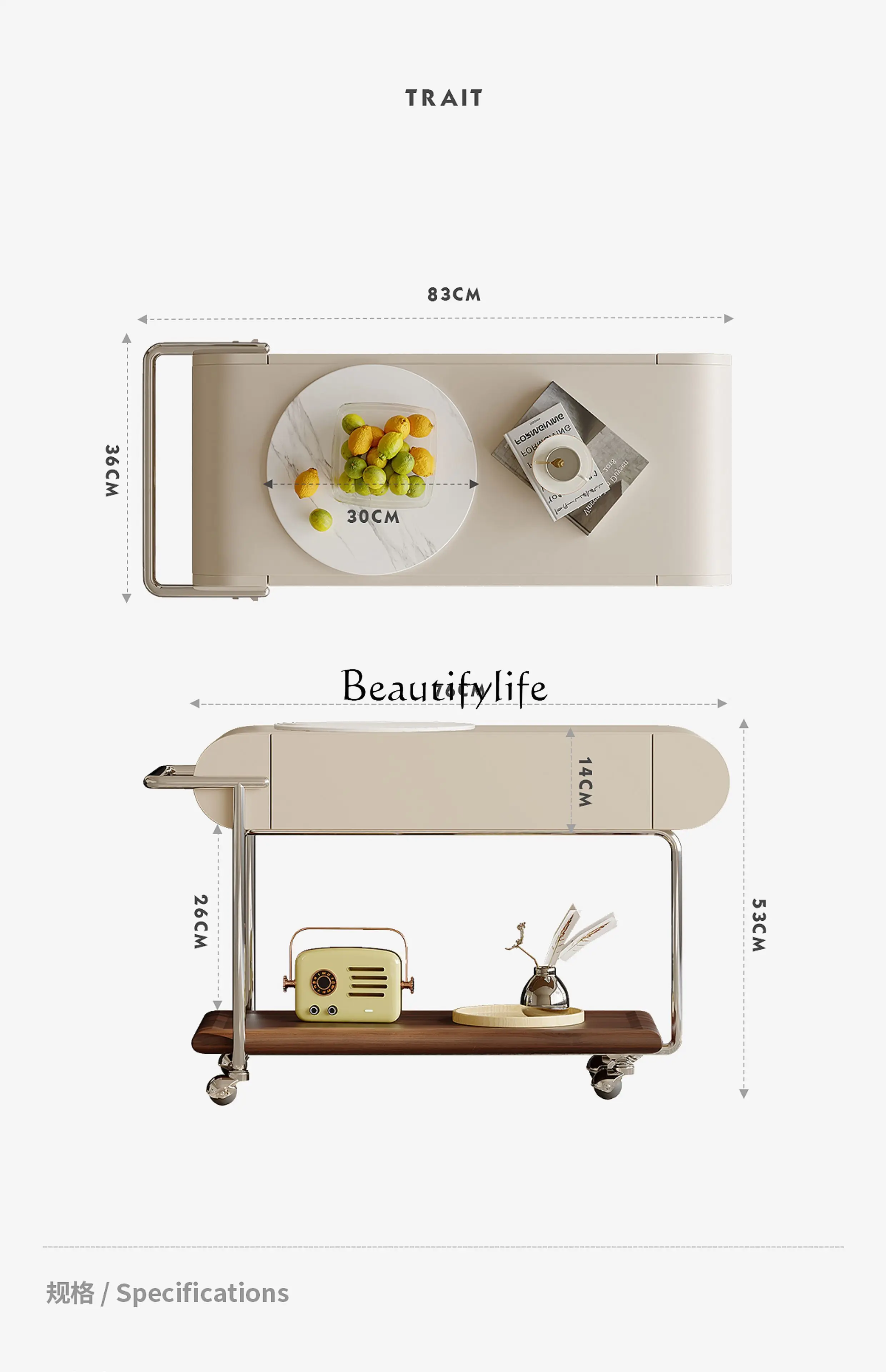 عربة بلاطة الصخور الفرنسية طاولة جانبية لغرفة المعيشة طاولة قهوة صغيرة متنقلة فاخرة راقية #6