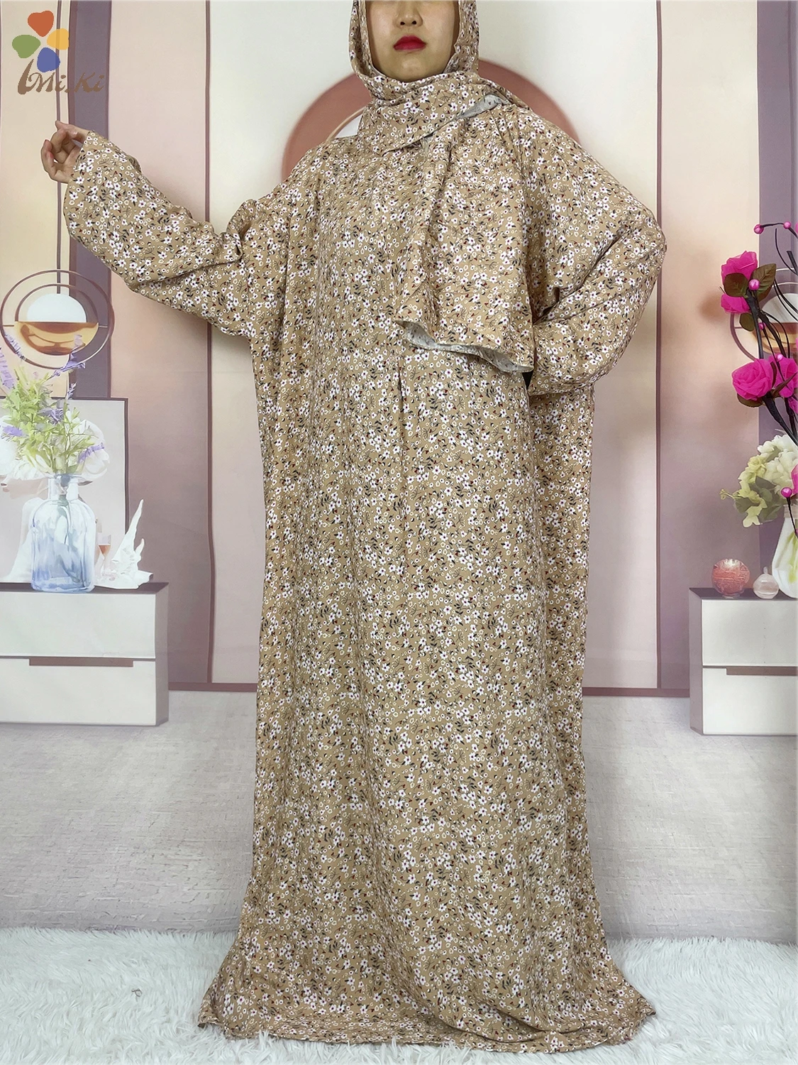 Mulheres muçulmanas Abayas Ramadan Prayer Dress, Vestido solto impresso, Robe Oriente Médio, Roupas de algodão, Dubai, Turco, Novo, Africano