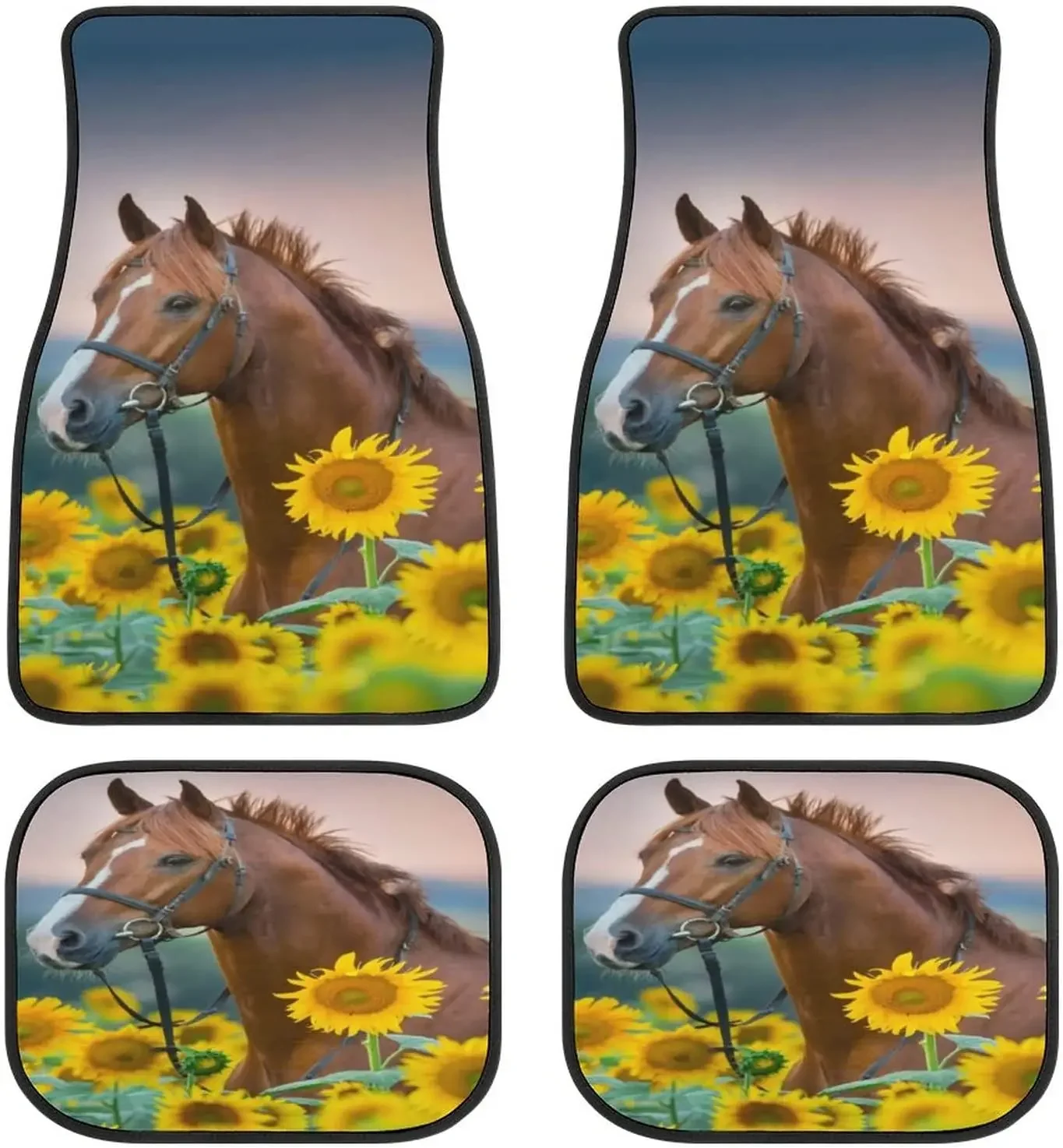 Tapis de sol de voiture universel, Animal, cheval, tournesol, Art, à la mode, doux, imperméable, avant et arrière, ensemble comp