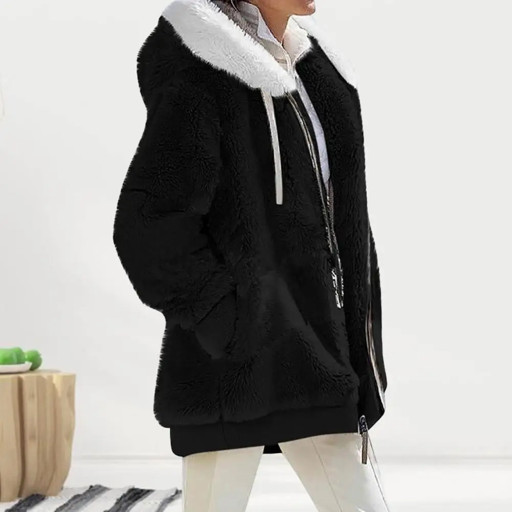 2023 New Women\'s Winter Coat Solid Color Warm Plush Large Size Ladies Coat Fall Winter Loose Plush Zipper Hooded Women\'s Coat