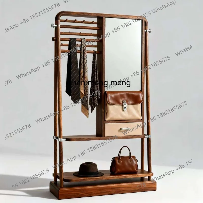 

Minimalist, black walnut coat rack integrated bedroom home light luxury hanging clothes full body full-length mirror floor