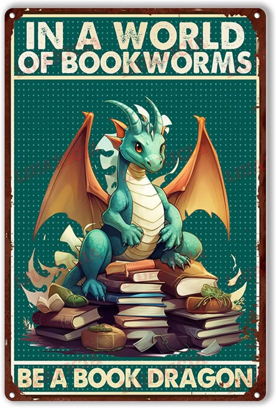 لافتة معدنية من القصدير في عالم ديدان الكتب تكون كتاب علامات المطبخ التنين ديكور الحائط - الألومنيوم
