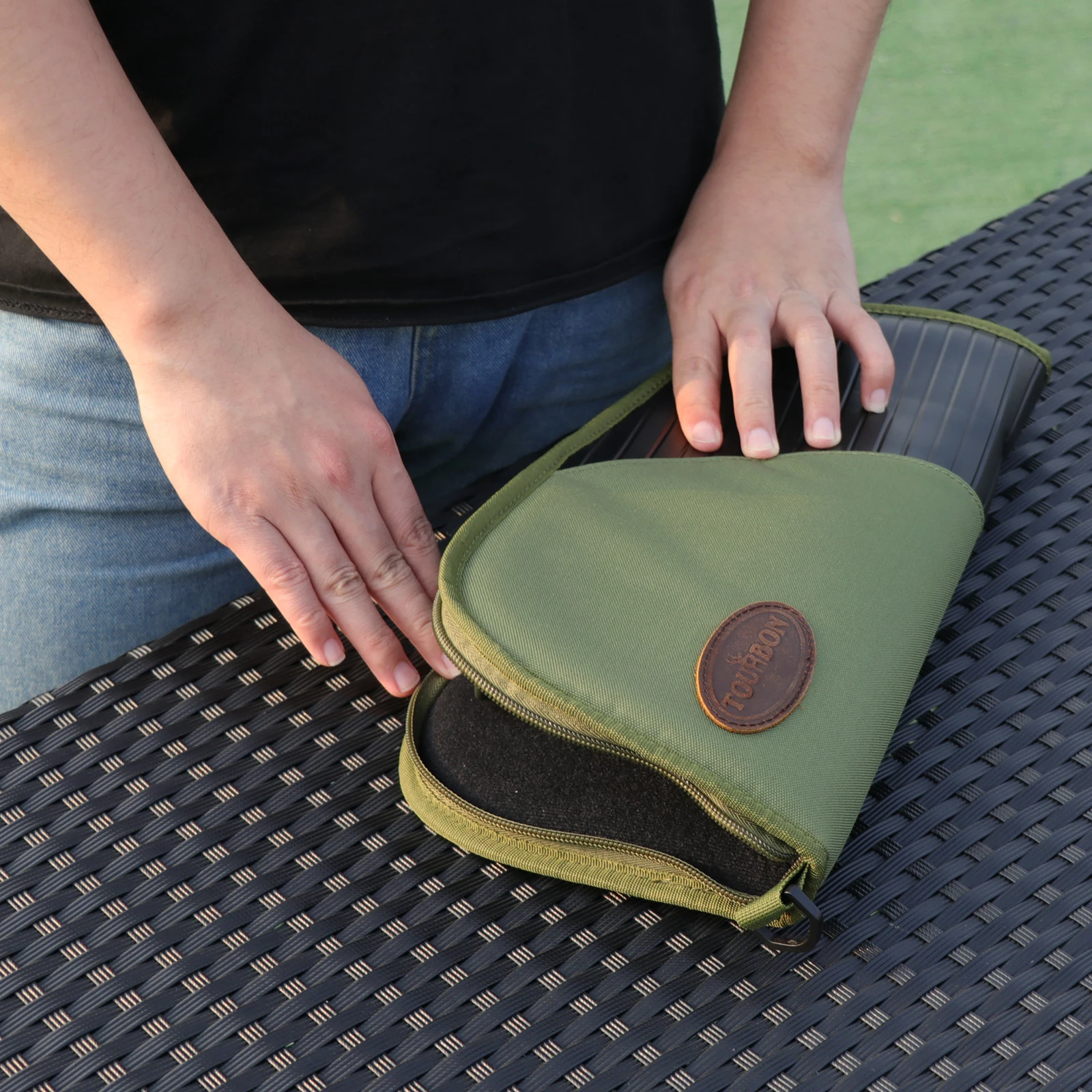 Tourbon Gun Zubehör Pistole Fall Tasche Pistole Träger Tasche Reiß verschluss grün Nylon dick gepolstert Schutz Holster – Detail 6