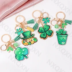 Green Four Leaf Clover Luck Wooden Keychain Pretty Leaves Lucky Key Ring For Women Men St. Patrick's Day Gift Handmade Jewelry