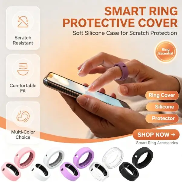Soft Silicone Smart Ring Protective Cover 360° Full‑Coverage Anti‑Scratch Anti‑Bump Washable Wireless Charging Compatible