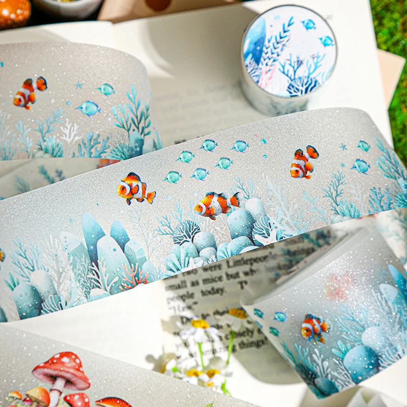 Mr. Paper 6Style 1Roll/bag Animal Small World Glitter Sand PET Tape DIY Handbook Scrapbook Notebook Photo Frame Calendar