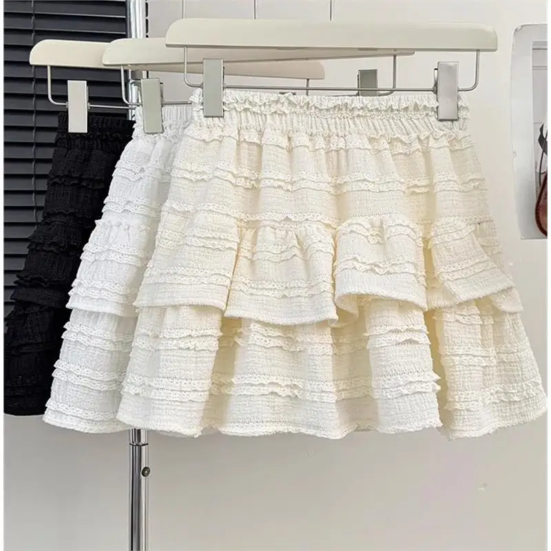 Princess Style Lace Ballet Half Skirt Women's Summer New Cake Puffy Short Skirt High Waist Slimming Light Beige Short Skirt