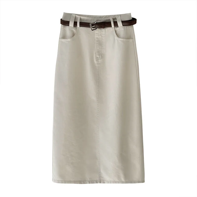 2025 início da primavera cintura alta retro denim saia feminina reta uma palavra saia